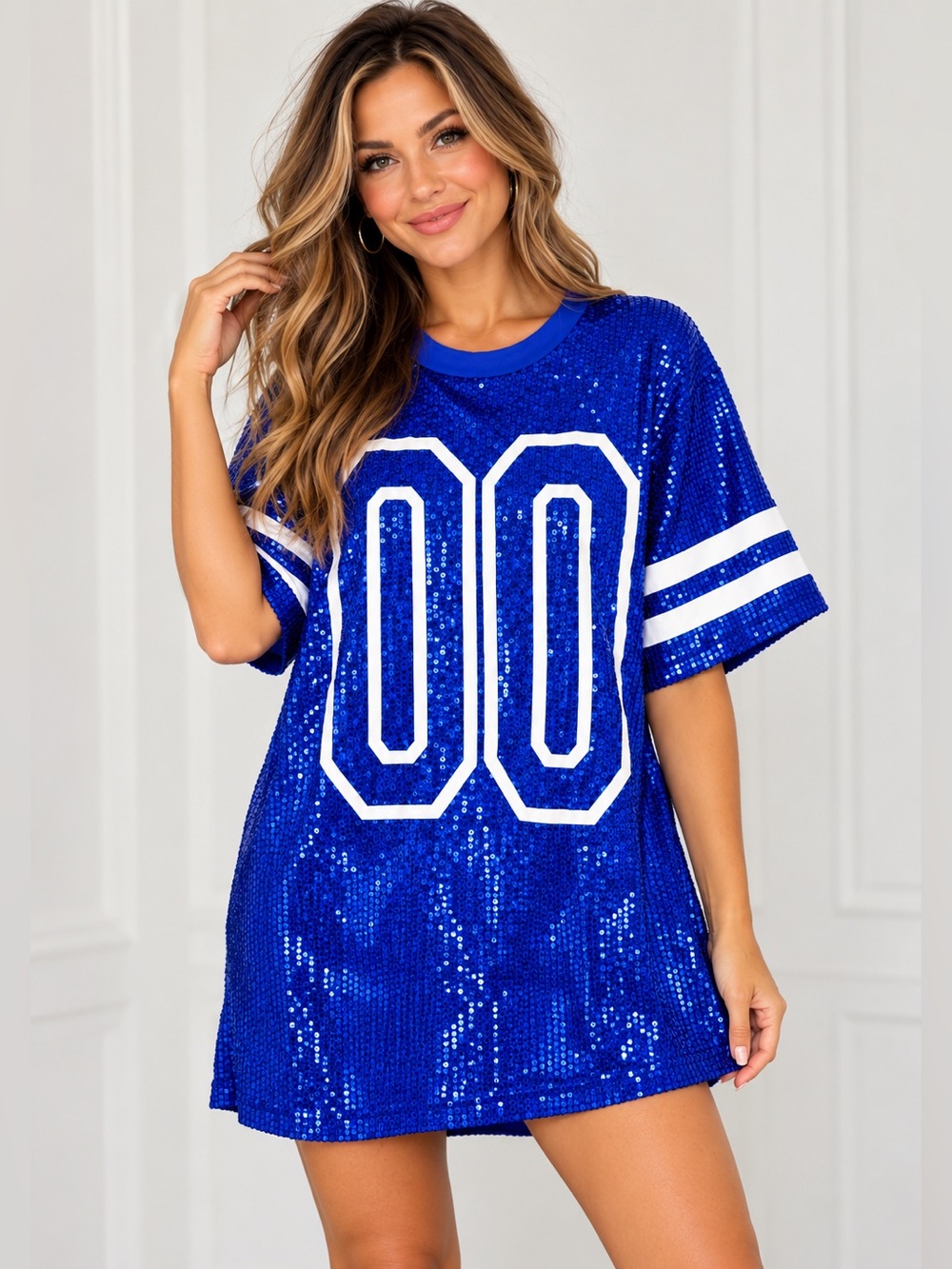 Royal Blue Sequin 00 Game Day Jersey Tunic Top Size M